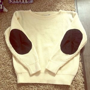 Cream sweater with elbow patches